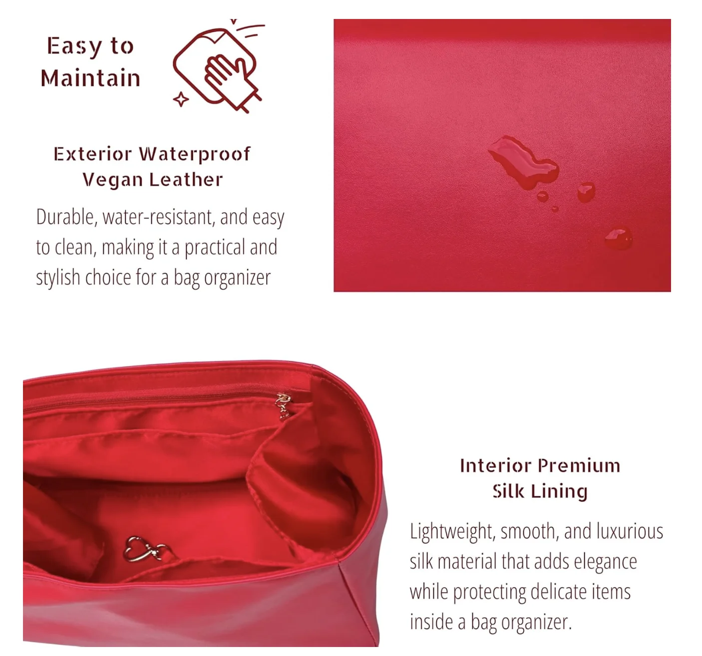 منظم متوافق مع حقيبة سريعة، 20، 25، 30، 35، 40 محفظة، بطانة حريرية من الجلد النباتي المقاوم للماء مع جيب بسحاب #4