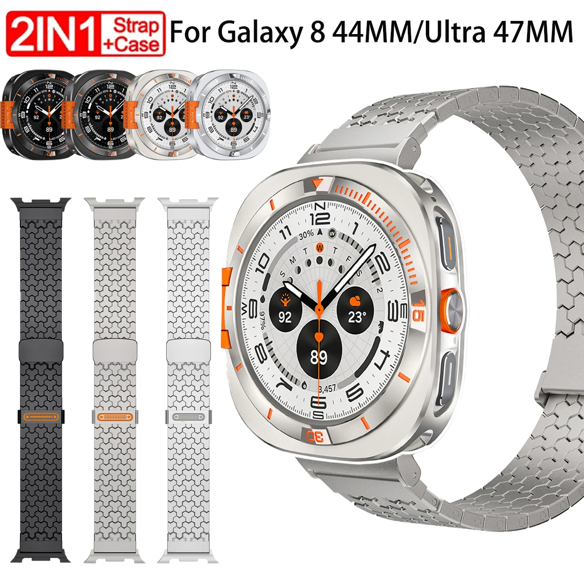 2 IN 1 Case + Strap for Samsung Galaxy Watch 8 44mm/Ultra 47mm Magnetic Metal Band Anti-drop Bumper Cover for Galaxy Ultra 2025