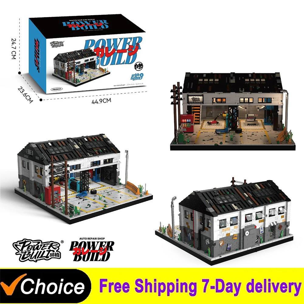PB8867 Creative  Auto Repair Shop Building Blocks Suit Pb Super Racing Car Garage Model Toys Desktop Decor Ornament  Boys Toys