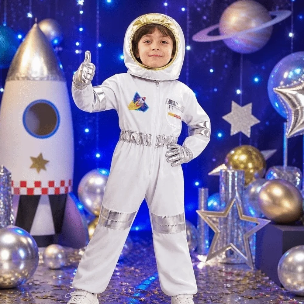 Jumpsuit Children Astronaut Costume With Hat With Gloves Space Suit Halloween Cartoon Style Cosplay Costume Space Themed Party