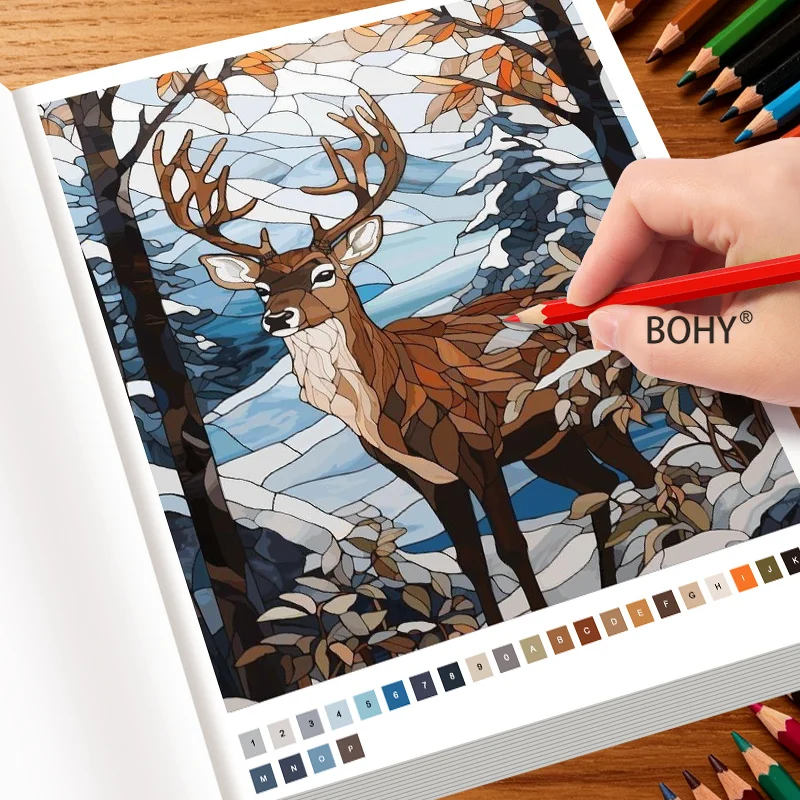 A Digital Coloring Drawing Book with 32 Pages, Themes with Flower Clusters/butterflies/forest Toucans/reindeer/glass Wind Lilies