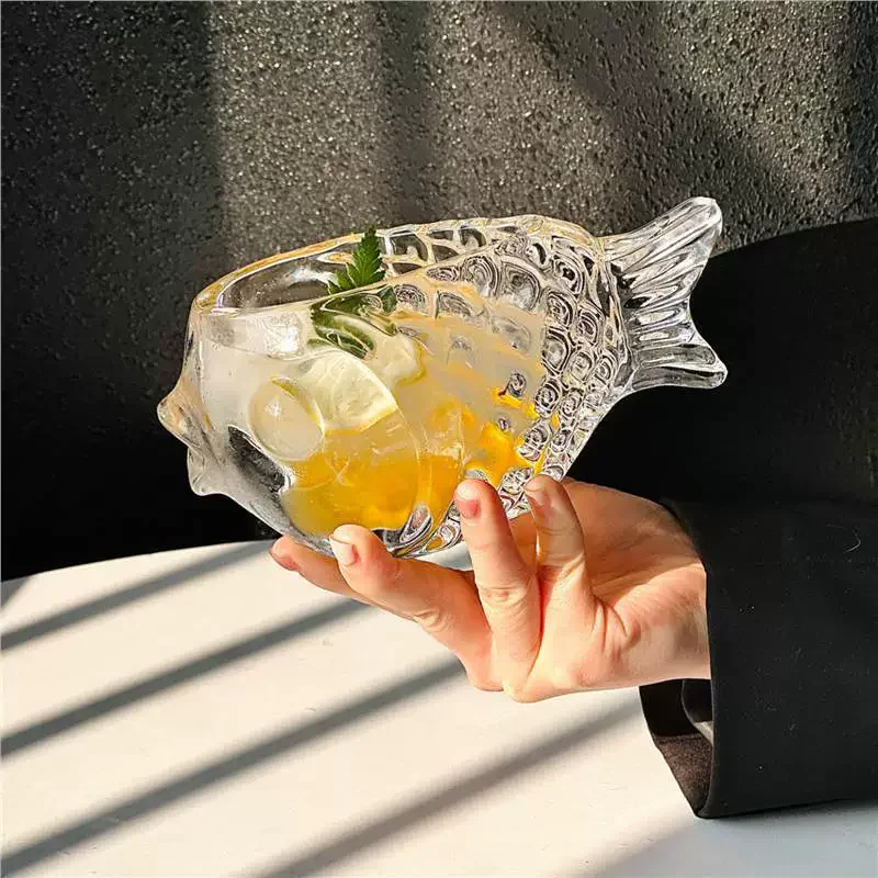 2PCS Creative 3D Fish Shape Bar Cocktail Glass Party Thick Heavy Lovely Smoothies Bowl Cup Cold Drink Tiki Glasses Mug