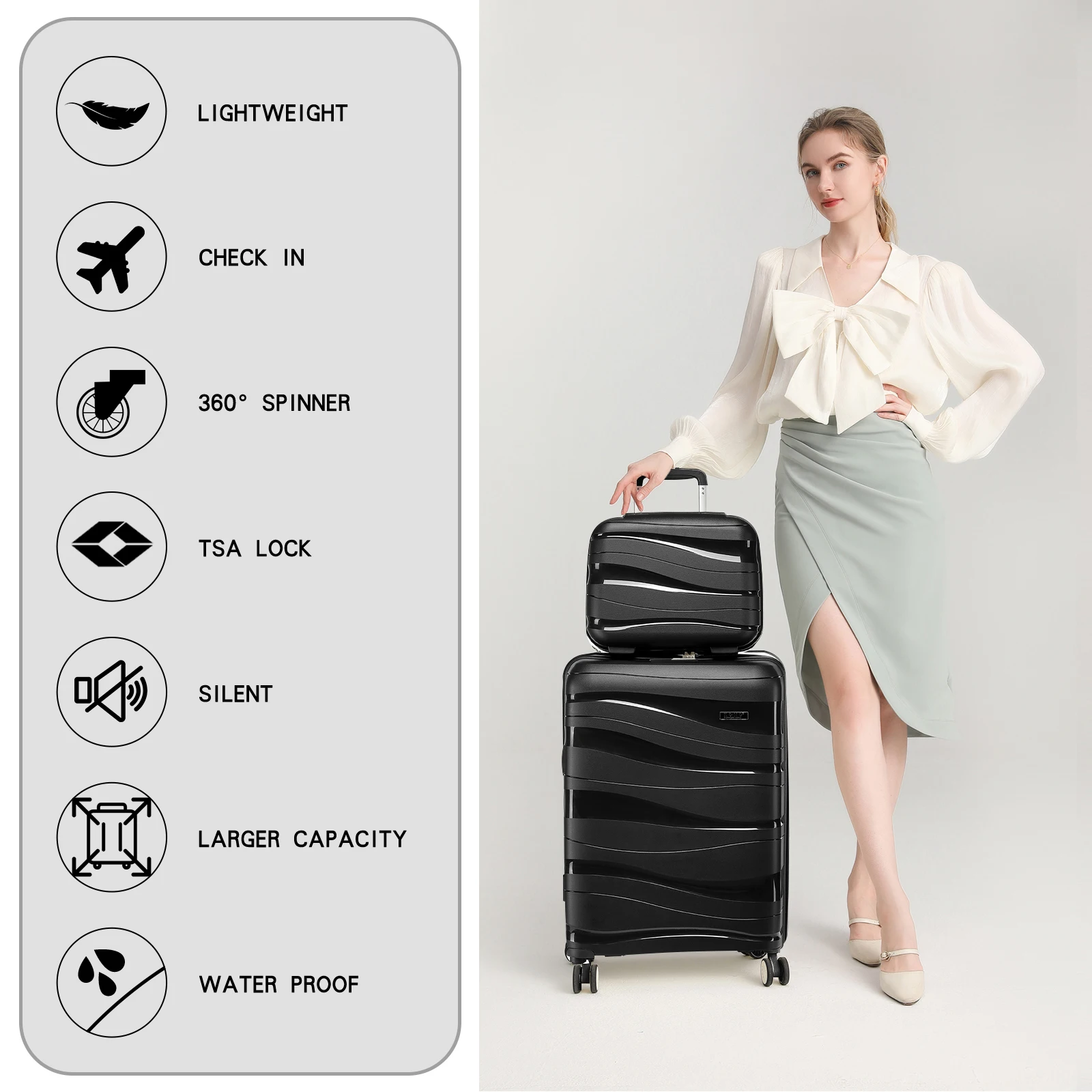 Kono Large Check in Luggage Lightweight Polypropylene Hard Shell Suitcase with TSA Lock Spinner Wheels