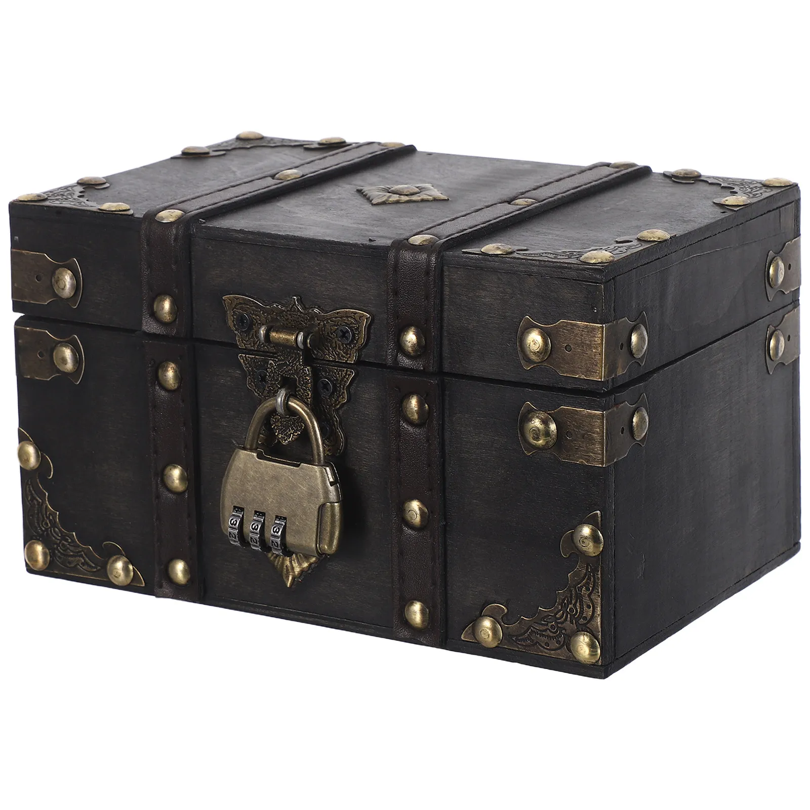Vintage Wooden Jewelry Box Mini Treasure Chest Lockable Small Jewelry Organizer Retro Desktop Storage Case Decorative Rustic