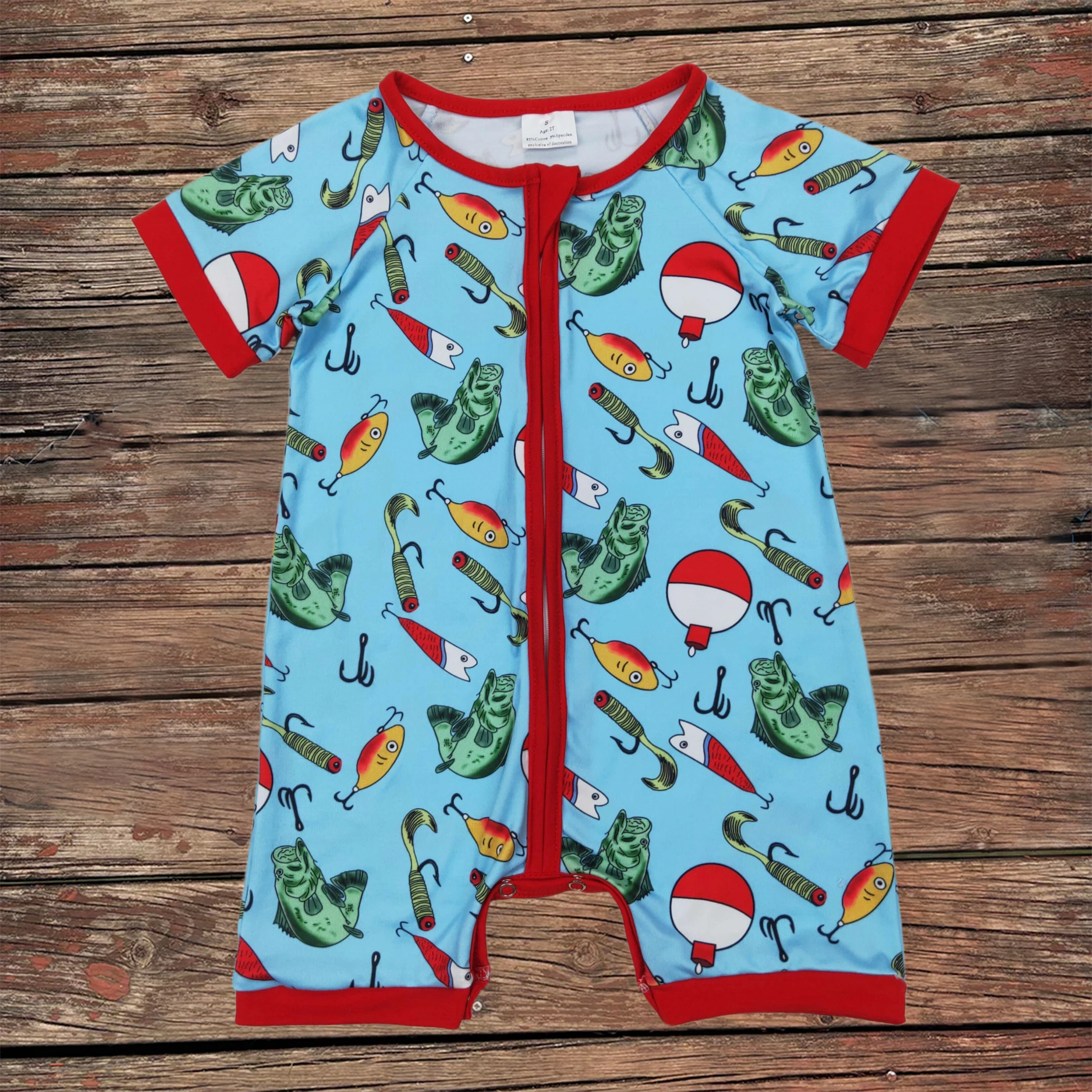 

Wholesale Kids Toddler Coverall Clothing Baby Infant Boys Short Sleeves Children Fishing Float Zipper Rompers Newborn Bodysuit
