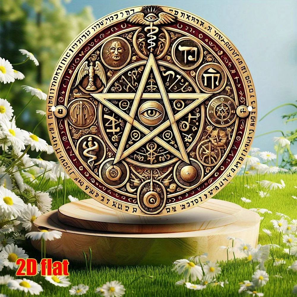 CIFBUY Vintage Occult Pentagram Metal Sign Mystical Magic Circle Wall Art Eye of Providence Decor for Home Bar Cafe Living Room