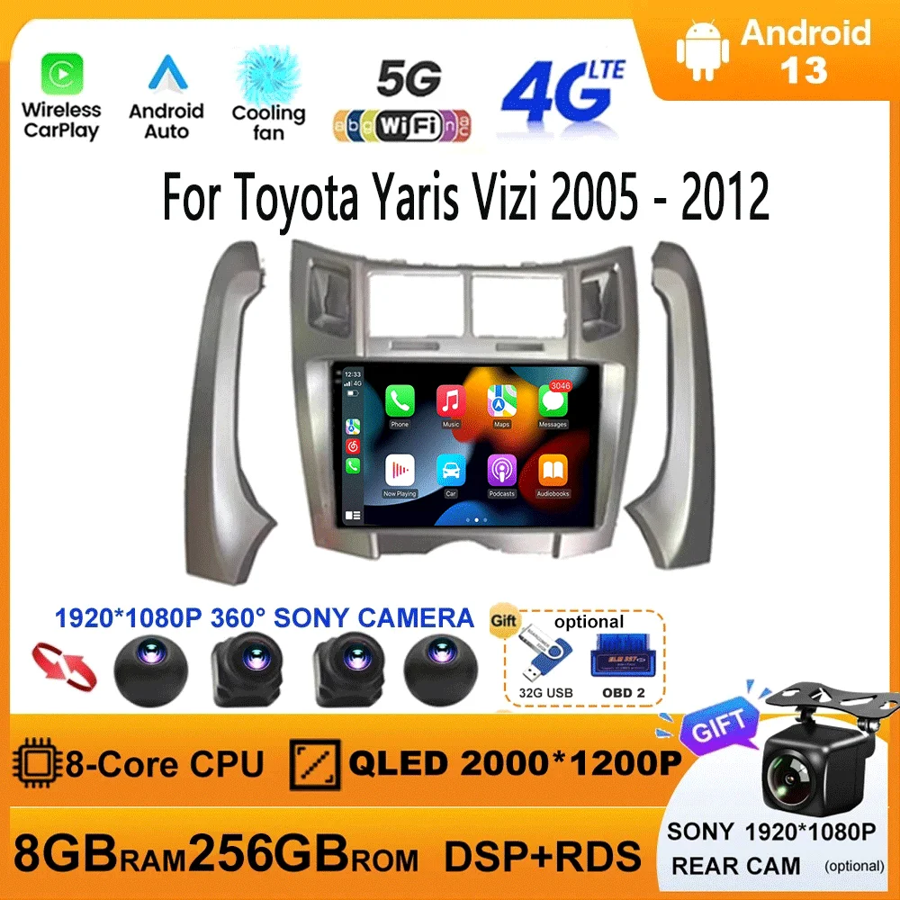 

For Toyota Yaris Vizi 2005 - 2012 Carplay Car Multimedia Player Radio XP90 Car Radio Wireless carplay GPS Navigator Android 13