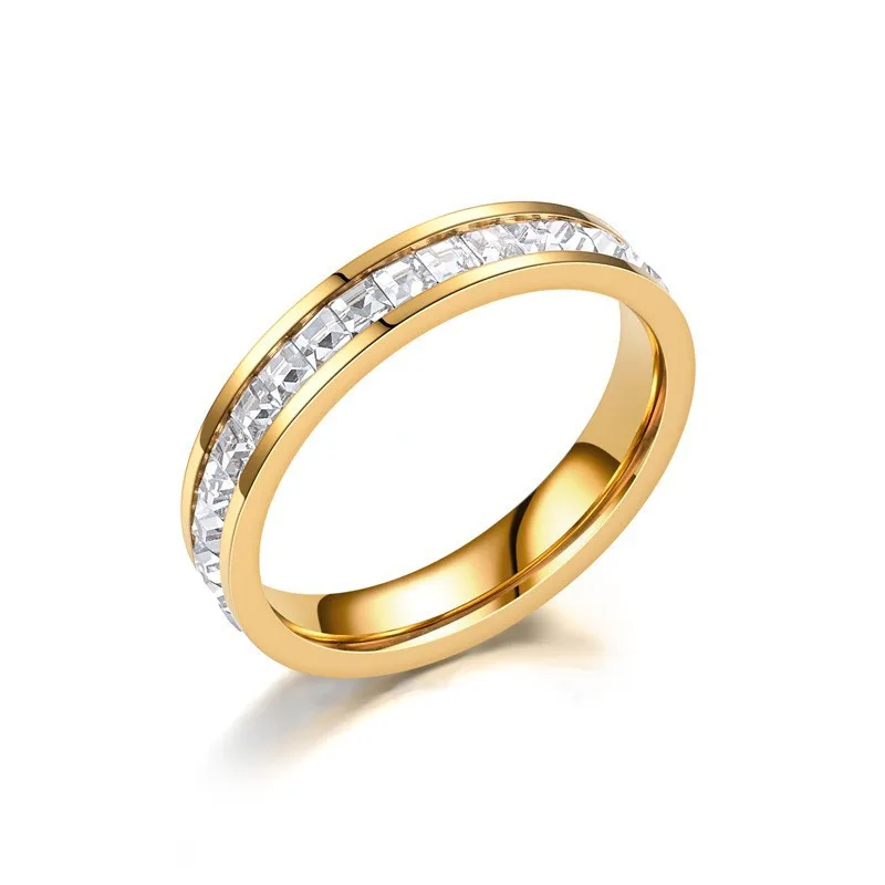 Fashion Sapphire Simple Stainless Steel Rings Double Diamond Women Men Wedding Band Jewelry Unique Women' Ring For Gift