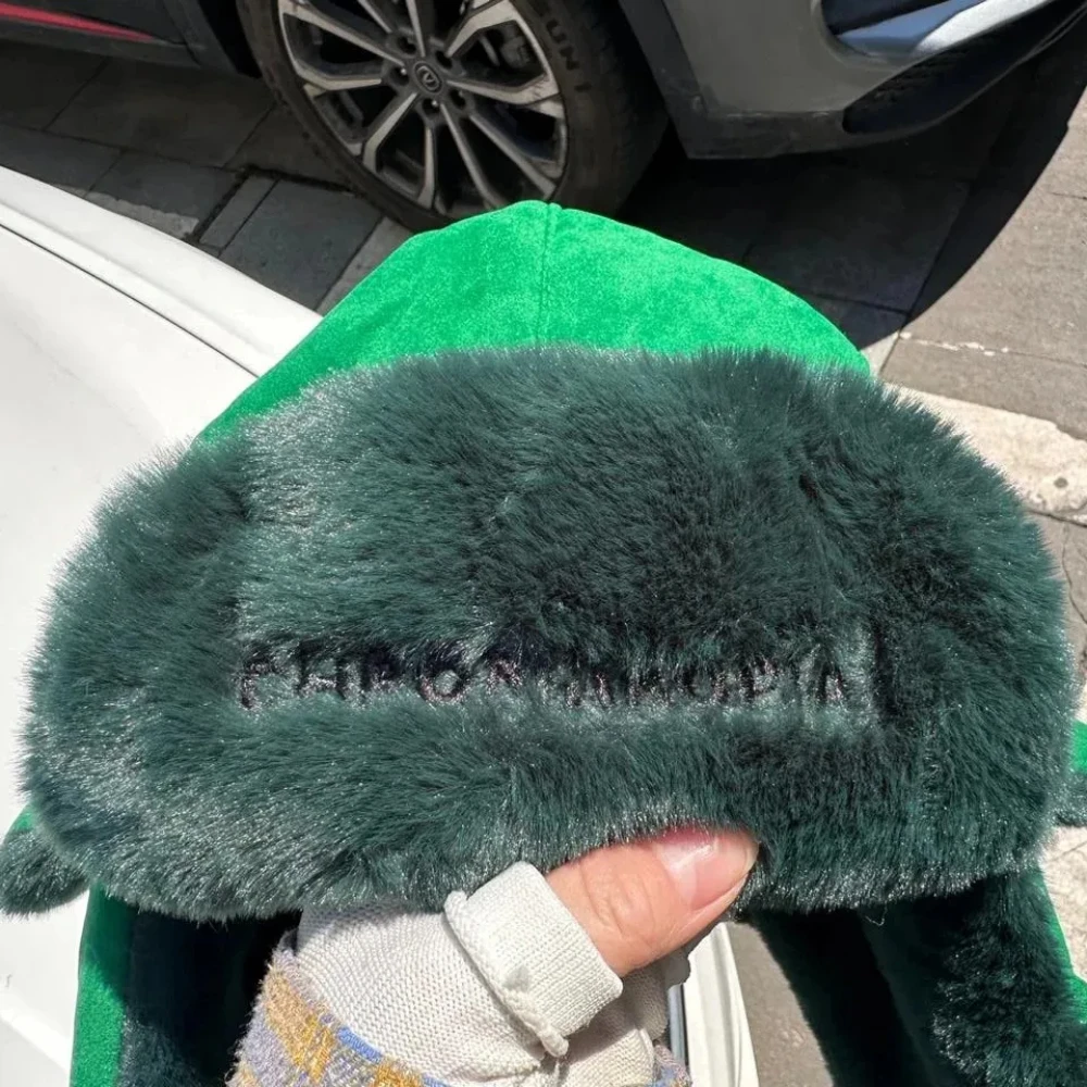 Green Plush Ear Protection Hat For Men Women Winter Thickened Warm Windproof Design Embroidered Letter Cap 2026 Daily Streetwear