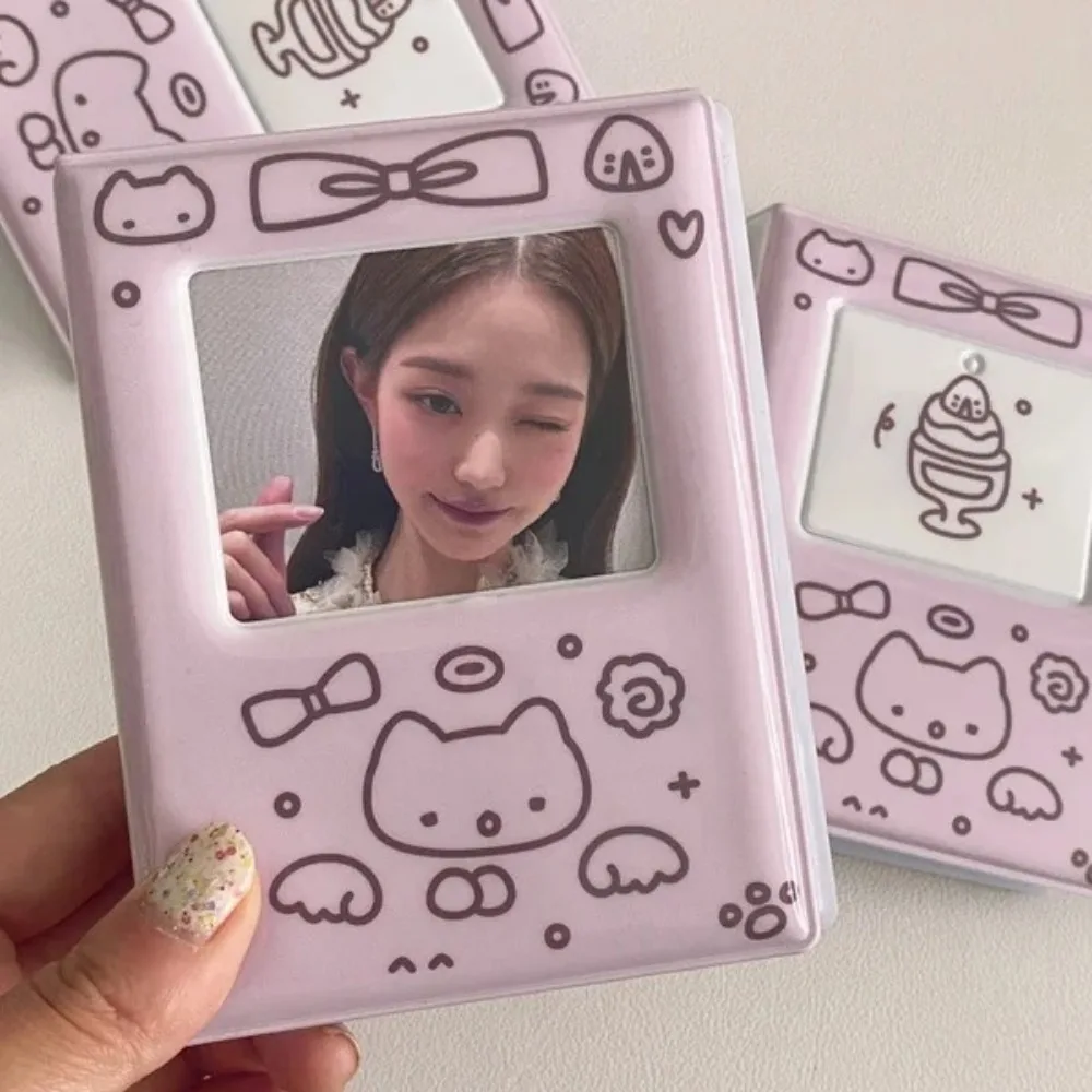 Cute Mini Photo Album Pink Purple Graffiti Cat 3 Inch Small Card Booklet with 20 Pockets Kpop Album Card Binder