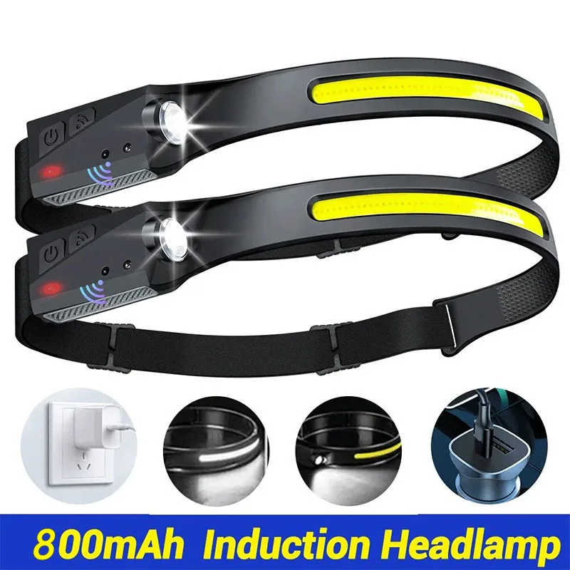 Portable rechargeable Led Headlamp USB Sensor Built-in Battery Bright Headlamp For Outdoor Camping Fishing Climbing