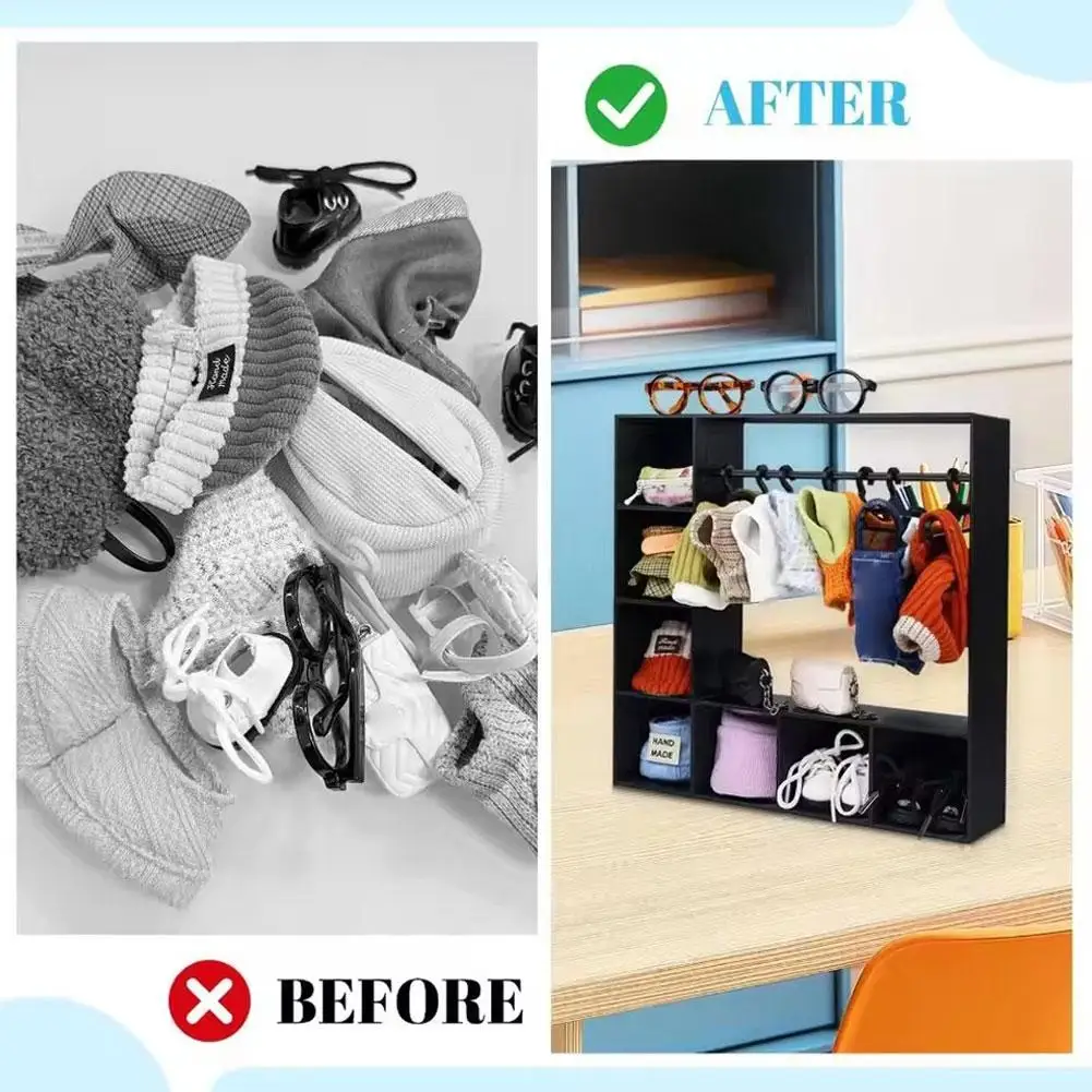 Exquisite Mini Hanger Display Rack Designed Specifically for Dolls - With 10 Hangers for Figures Durable Cute Display Box