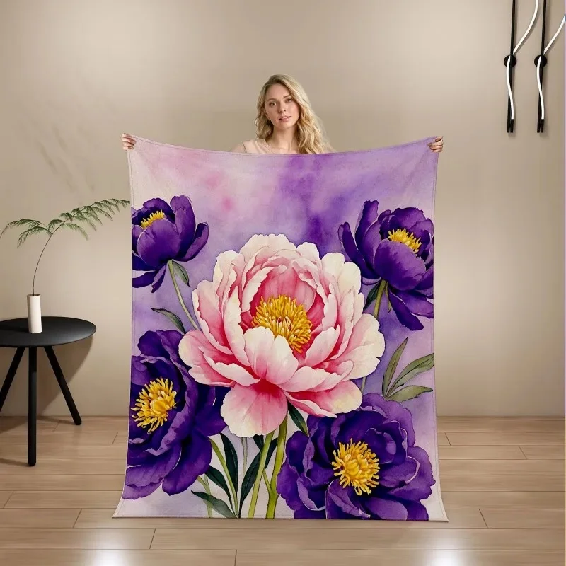Mount Fuji Sunflower Peony Rose Flannel Throw Blanket Floral Landscape Print Soft Warm Air Condition Blanket Home Sofa Decor