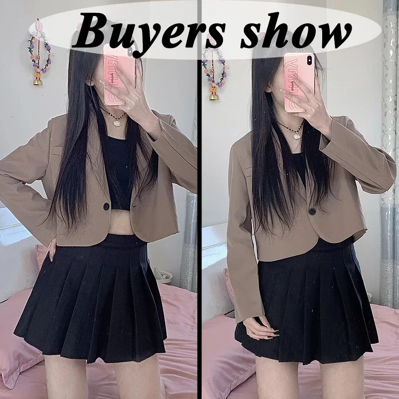 Korean Cropped Blazers Women Solid Color Simple Single-button Outwear Teens All-match Long Sleeve Office Suit Jacket blazer