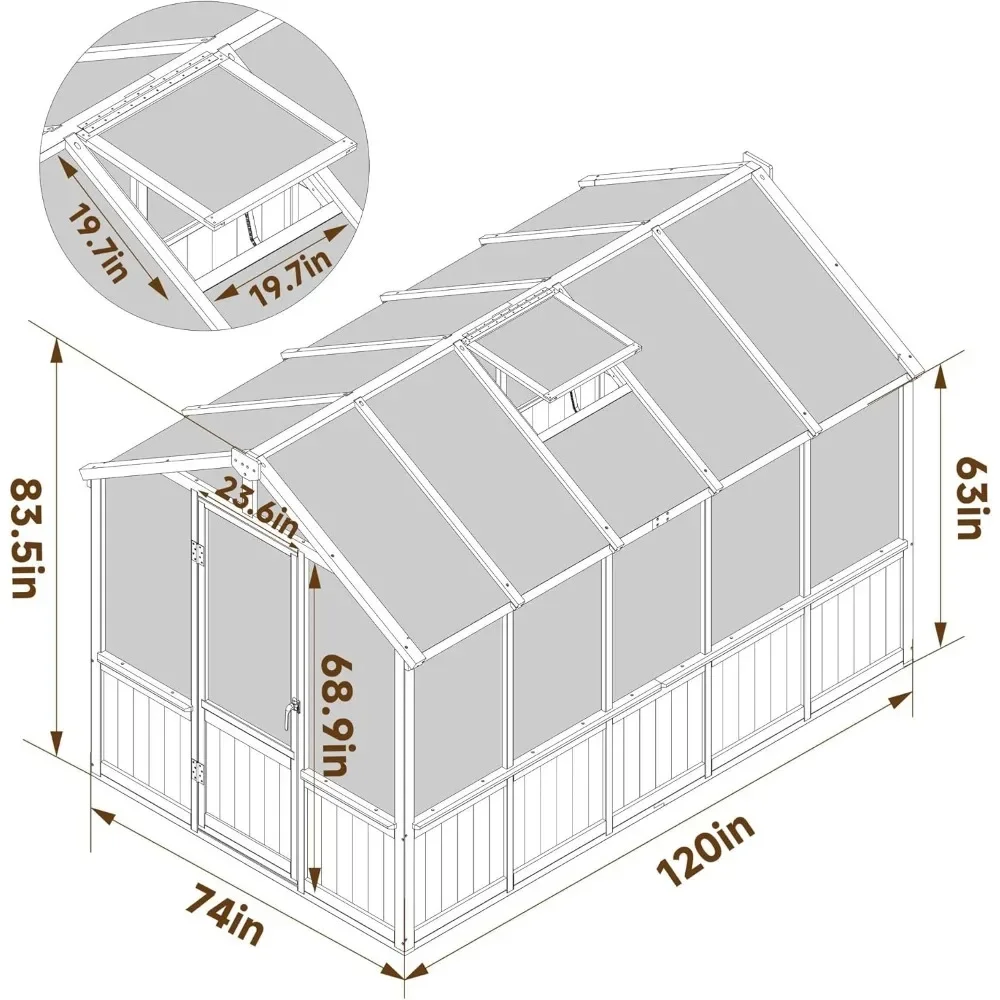 6 X 10 FT Greenhouse with Ventilated Window, Lockable Door, High Quality Pure Fir Wood and Hardware, Walk-in Wooden Greenhouse