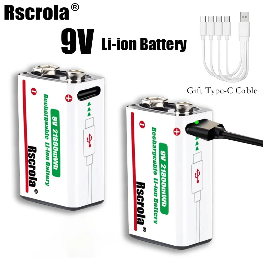 Image of 9V 21800mWh Lithium-Ionen-Akku mit Hoher Kapazität für Gitarre, Mikrofon, Rauchmelder, Pedal mit Kabel