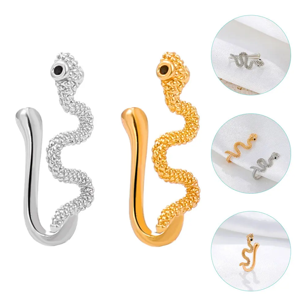 2 Pcs Fake Nose Rings Clip Studs on Piercings Body Jewelry Non Cute Hoops Snake for Women