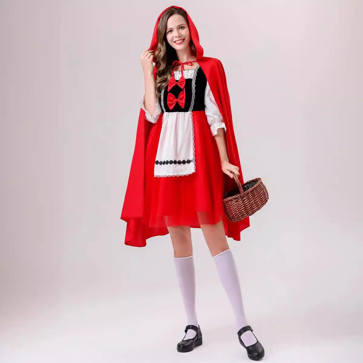 فستان تنكري أحمر لشخصية ليلى وذئبها من الحكايات الخيالية مع عباءة، زي تنكري للهالوين للنساء صيف 2024 #2