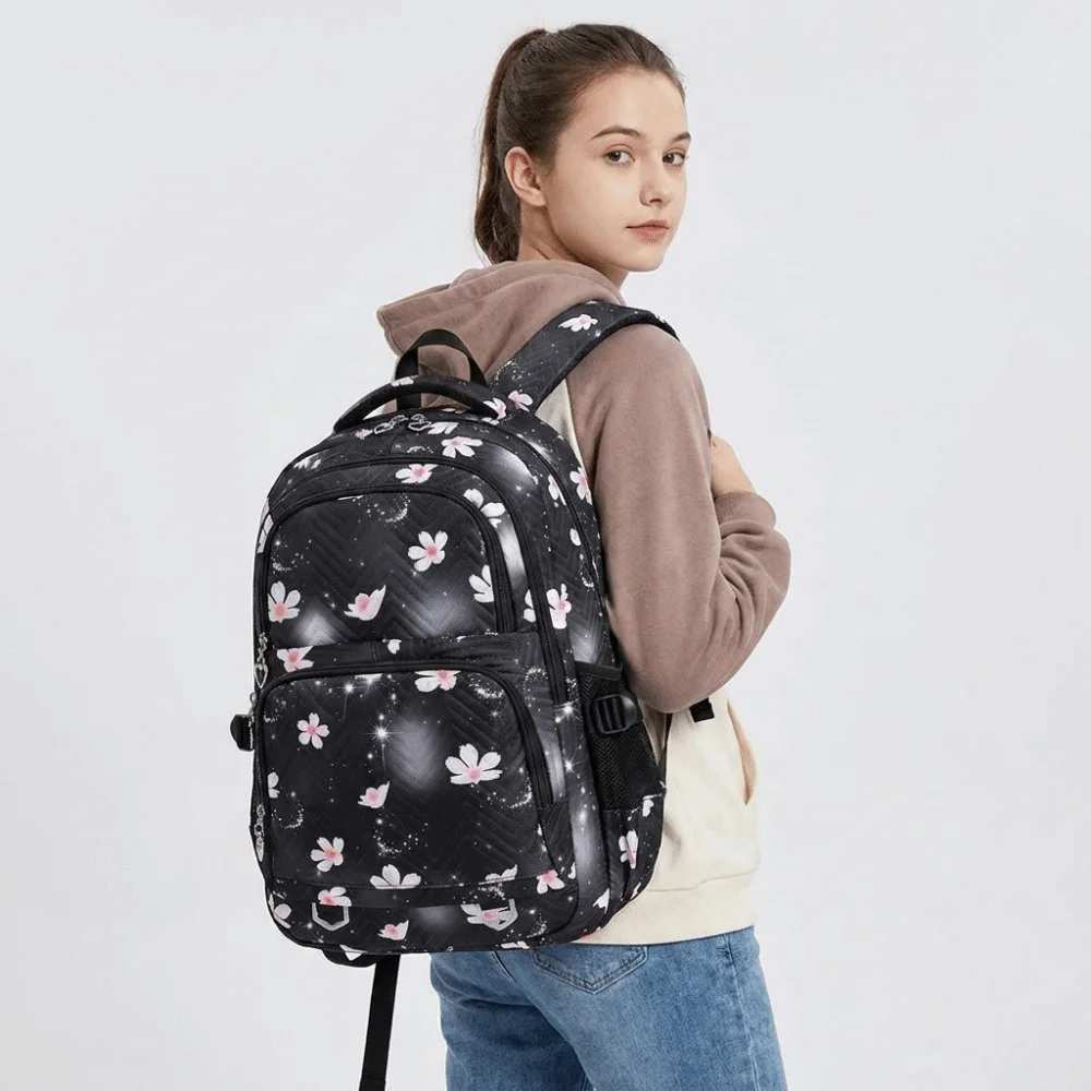 Sweet Flower Printed Children Backpack Multiple Pockets Nylon Shoulders Bag Harajuku Large Capacity Student School Bag Travel
