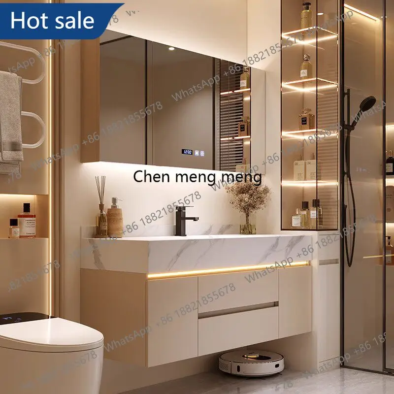

smt03 New rock slab hot bending integrated basin bathroom mirror cabinet combined bathroom washstand hand washbasin