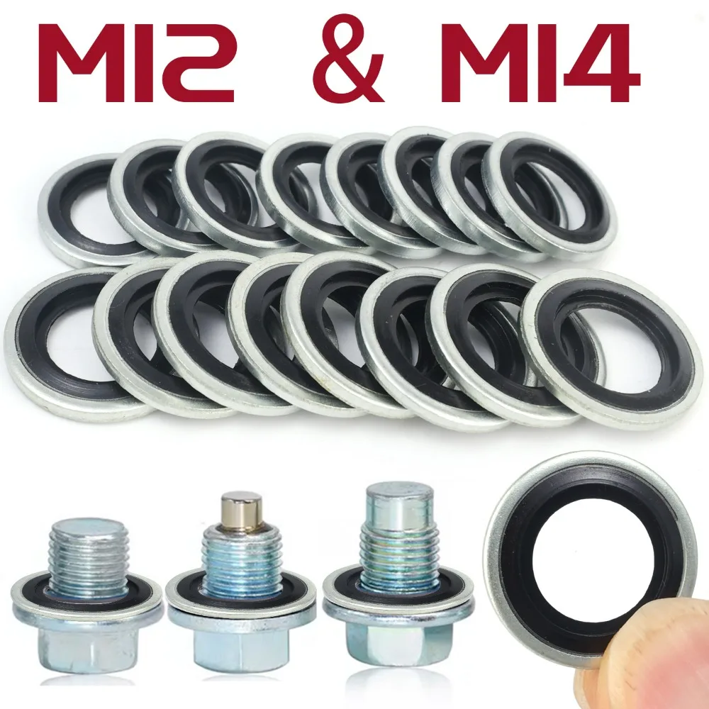 Car Oil Drain Plug Sealing Gasket Universal M12 M14 Galvanized Nitrile Rubber Washer for Car Engine Systems Leakage Protection