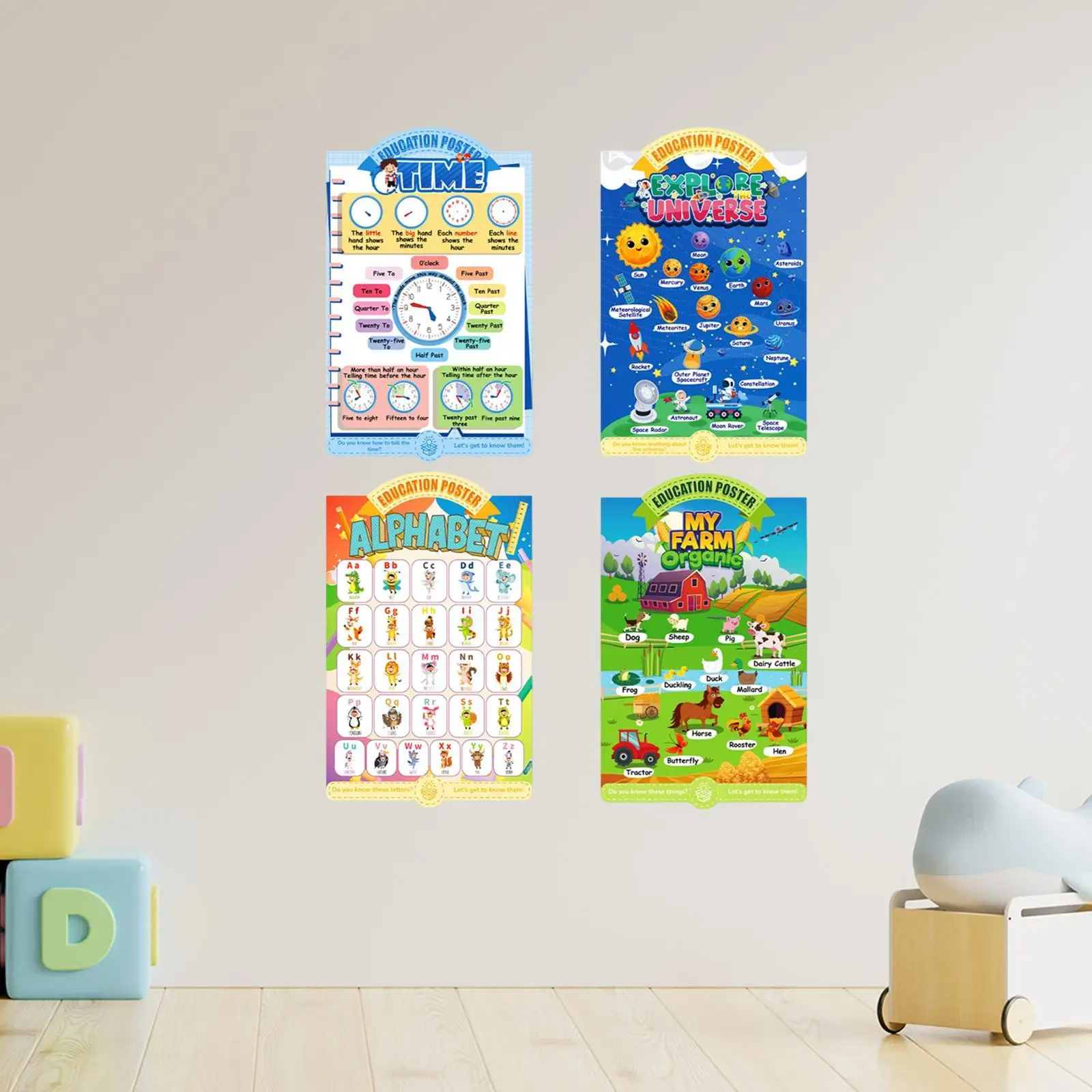 4Pcs Scholars Educational Posters Classroom Supplies Learning Materials Alphabet Chart for Kindergarten Home School Wall Decor