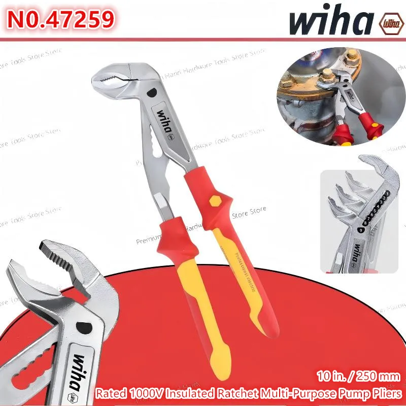 wiha-47259-1000v-vde-insulated-pump-pliers-250mm-non-slip-grip-heavy-duty-electrician-repair-tool