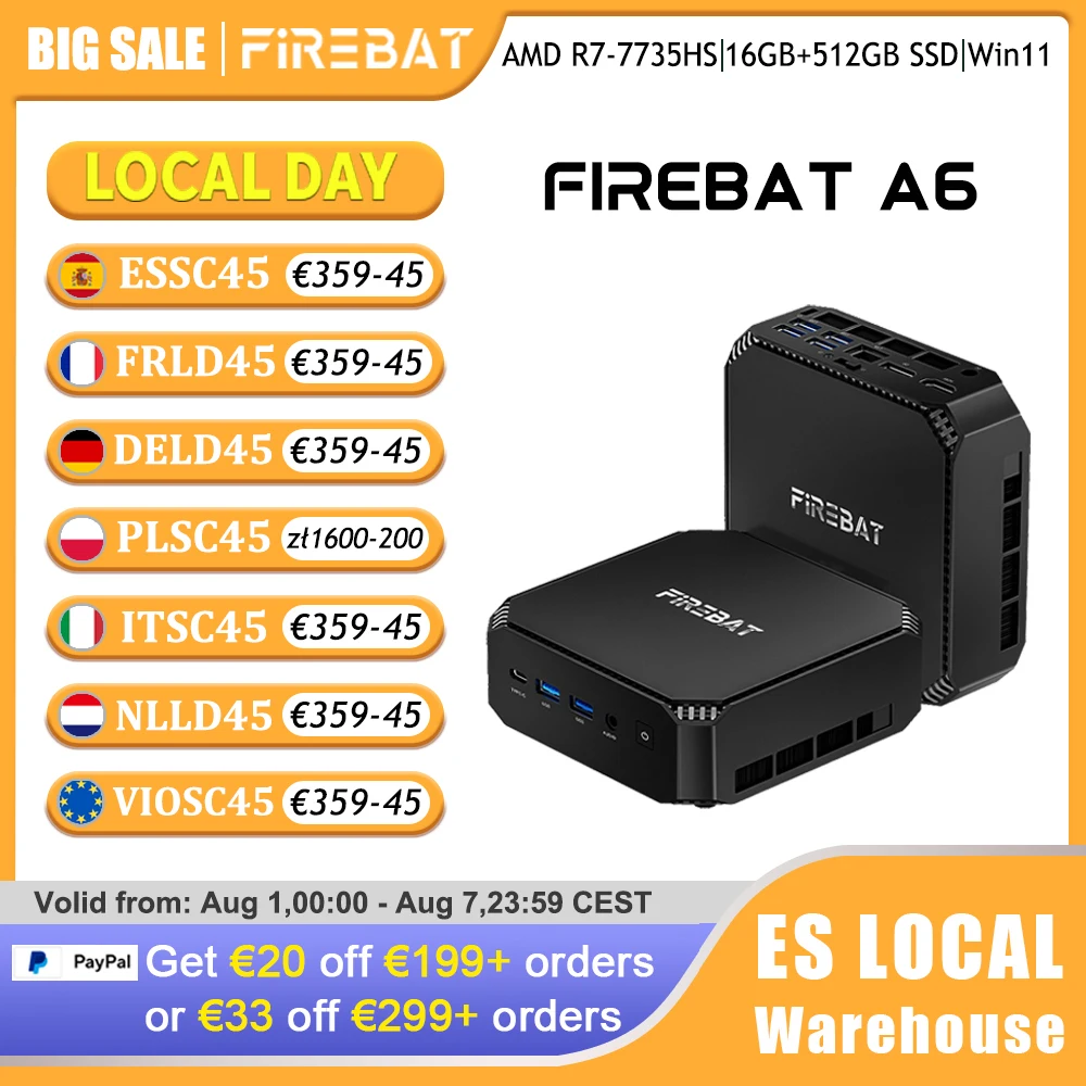 Mini PC FIREBAT A6 AMD Ryzen 7 7735HS 16 Go LPDDR5 512 Go SSD Radeon 680M Windows 11 Pro WiFi 6 2.5G Triple écran PC de…