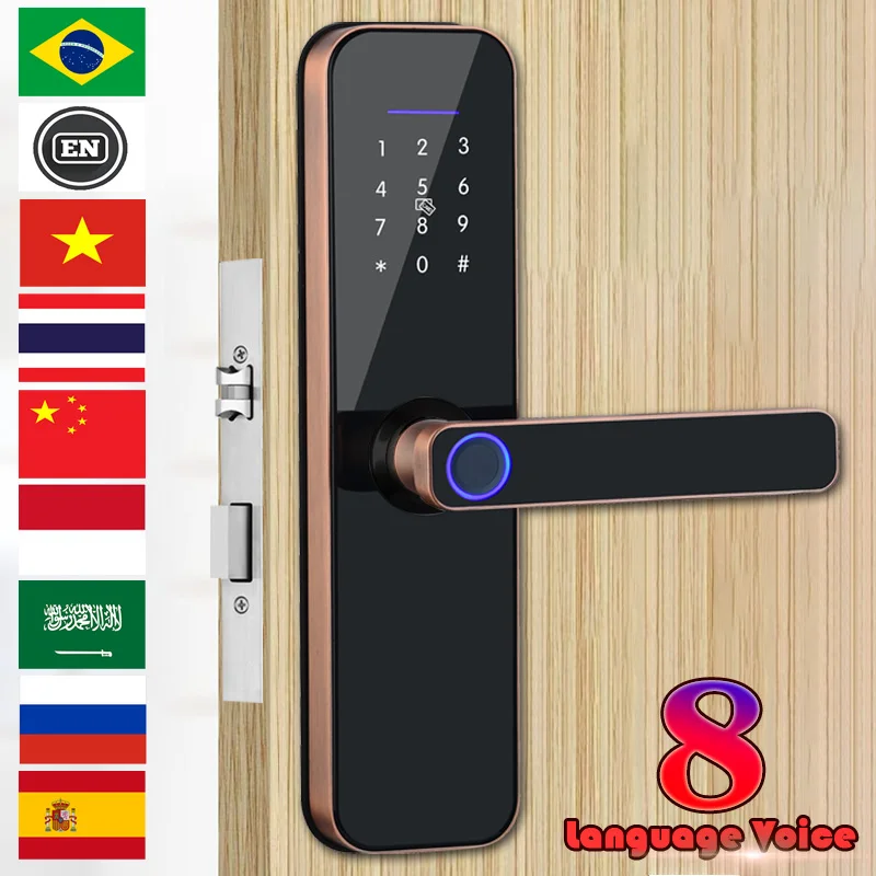 New 8 languages Tuya Smart Home WiFi Electronic Fingerprint Lock Home Keyless Combination Digital Smart Door Lock