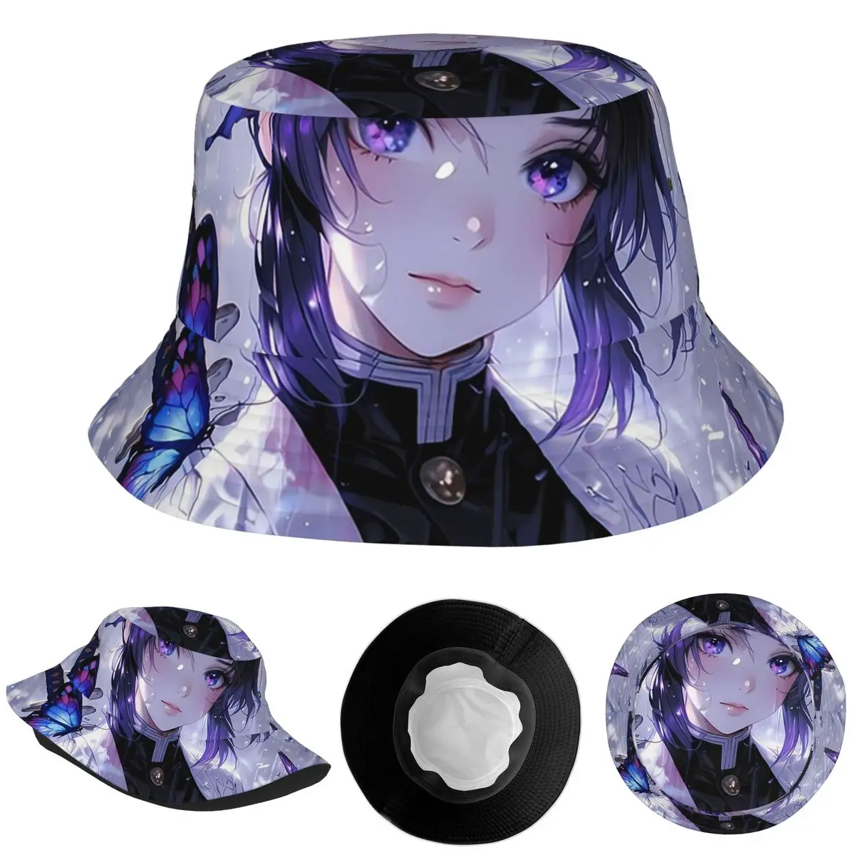 Kochou Anime Shinobu (3) Sombreros de cubo Panamá para niños Bob Sombreros de pescador para gorras de pesca de verano Unisex