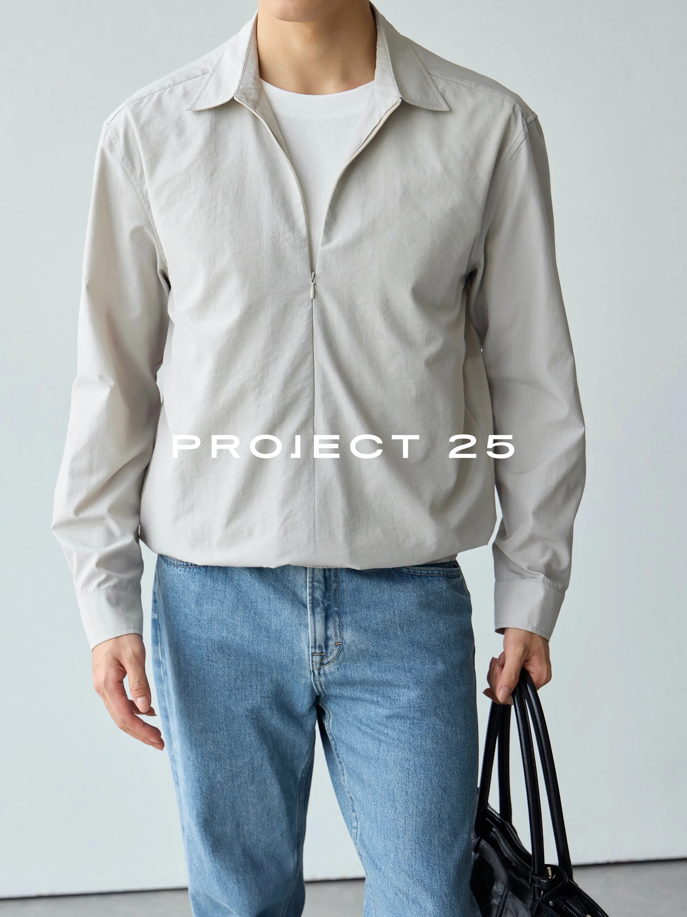 PROJECT 25 Fake Two Piece Cotton Spliced Zipper Long Sleeve Shirt Loose Light Anti‑Wrinkle Casual Male Outerwear Top Men