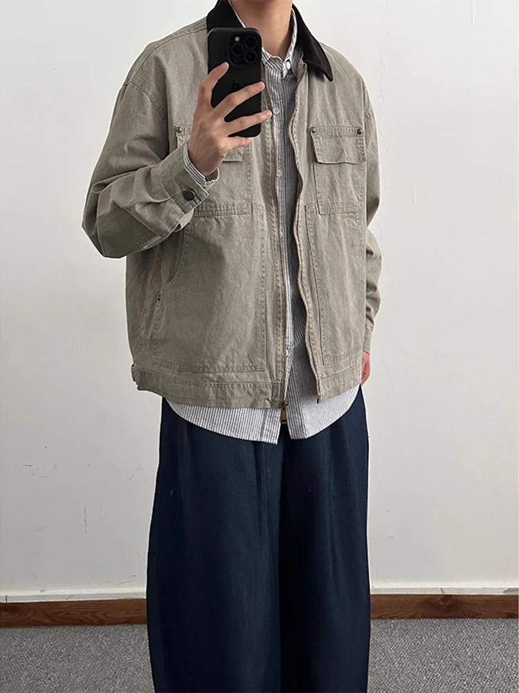 

Мужская джинсовая куртка, повседневная винтажная куртка с воротником, бейсбольная рубашка, осенняя одежда для отдыха, все высокочувствительные полиэфирные волокна