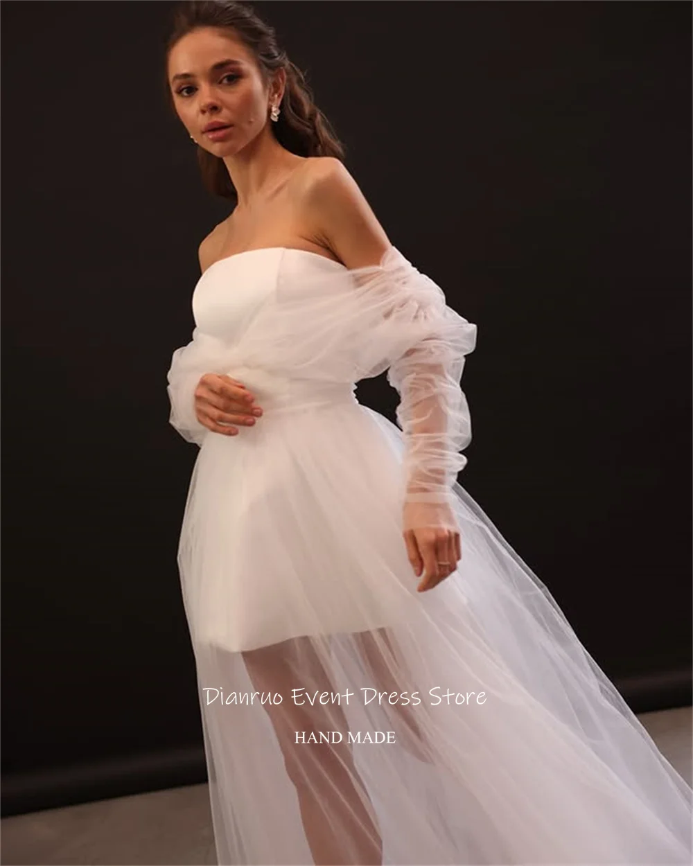 Dianruo Dreamy transparente una línea vestido De Noche fluido una línea Vestidos De Noche fuera del hombro Chic Vestidos De Xv Años personalizado