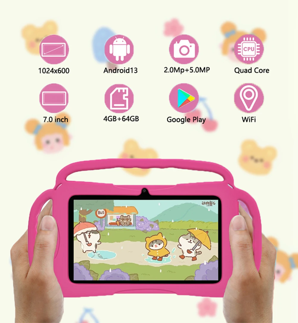 2024 New 5G WIFI Children\'s Tablet 4GB RAM 64GB ROM Portable Mini Tablet Quad Core Dual Camera 4000mAh Android 13