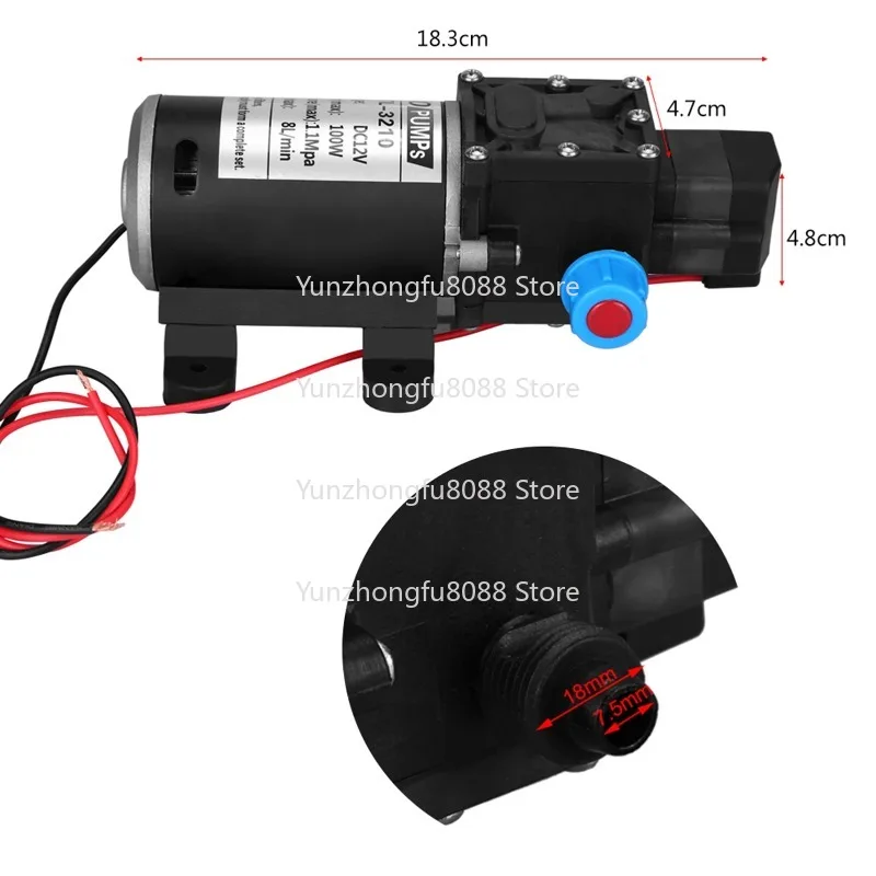 

12V DC 100W 8L/Min 160Psi High Pressure Diaphragm Self Priming Water Pump for Wash