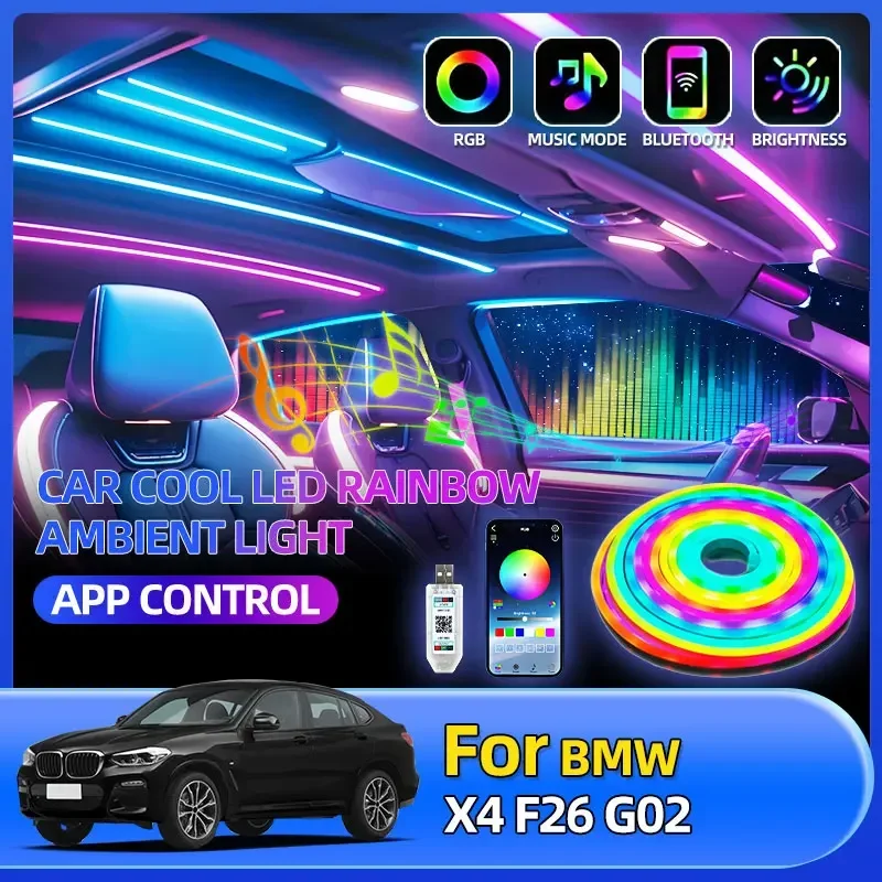 

Car Rainbow Ambient Light 1/5M App Control For BMW X4 F26 G02 X1/3/2/5/6/7 E84 F48 F49 F39 F47 F25 G01 E53 E70 G05 F16 G06 G07