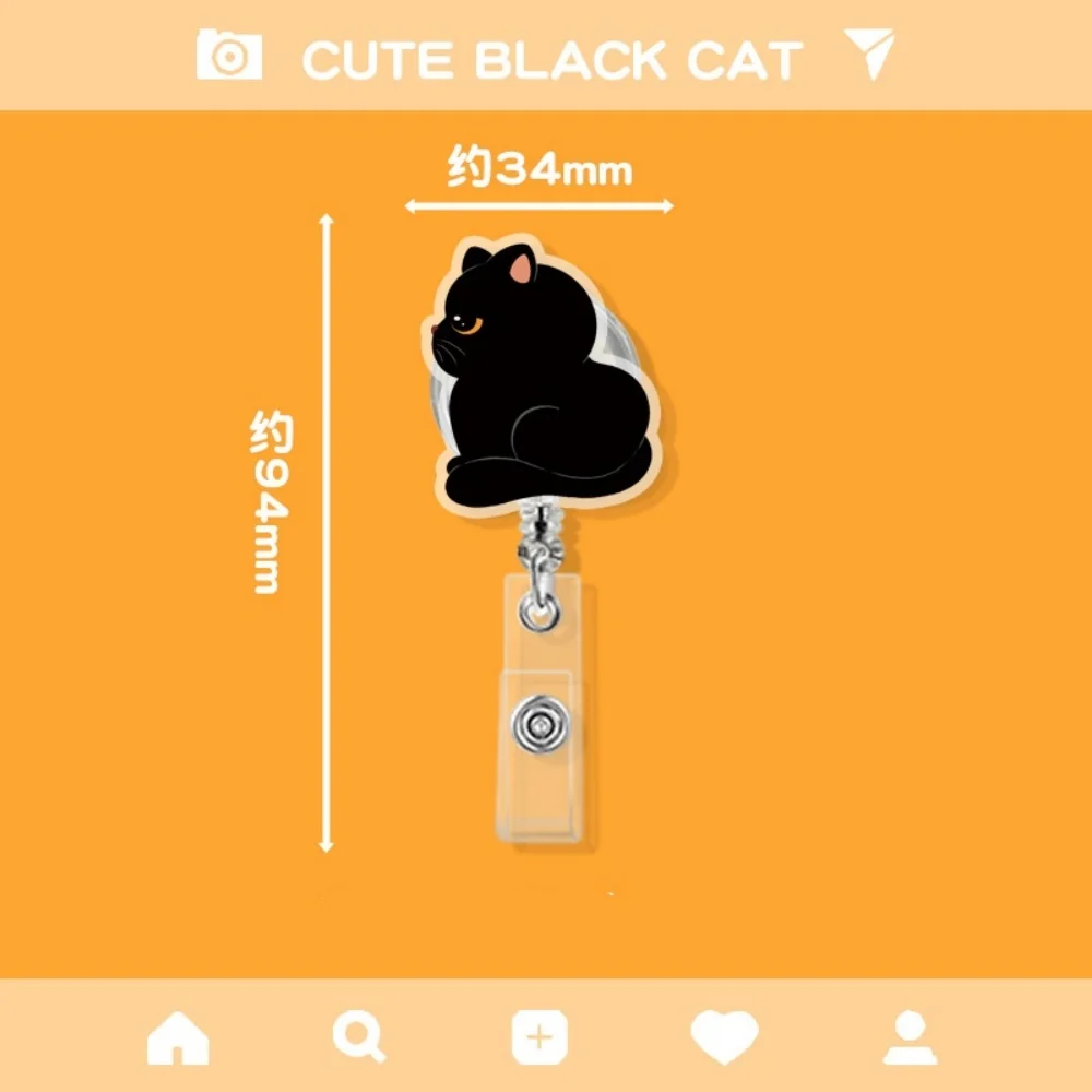 Acrylic Badge Holder Stylish Black Cat Badge Reel Retractable Id Card Holder Vibrant Cartoon Animal Badge Clip For School Id