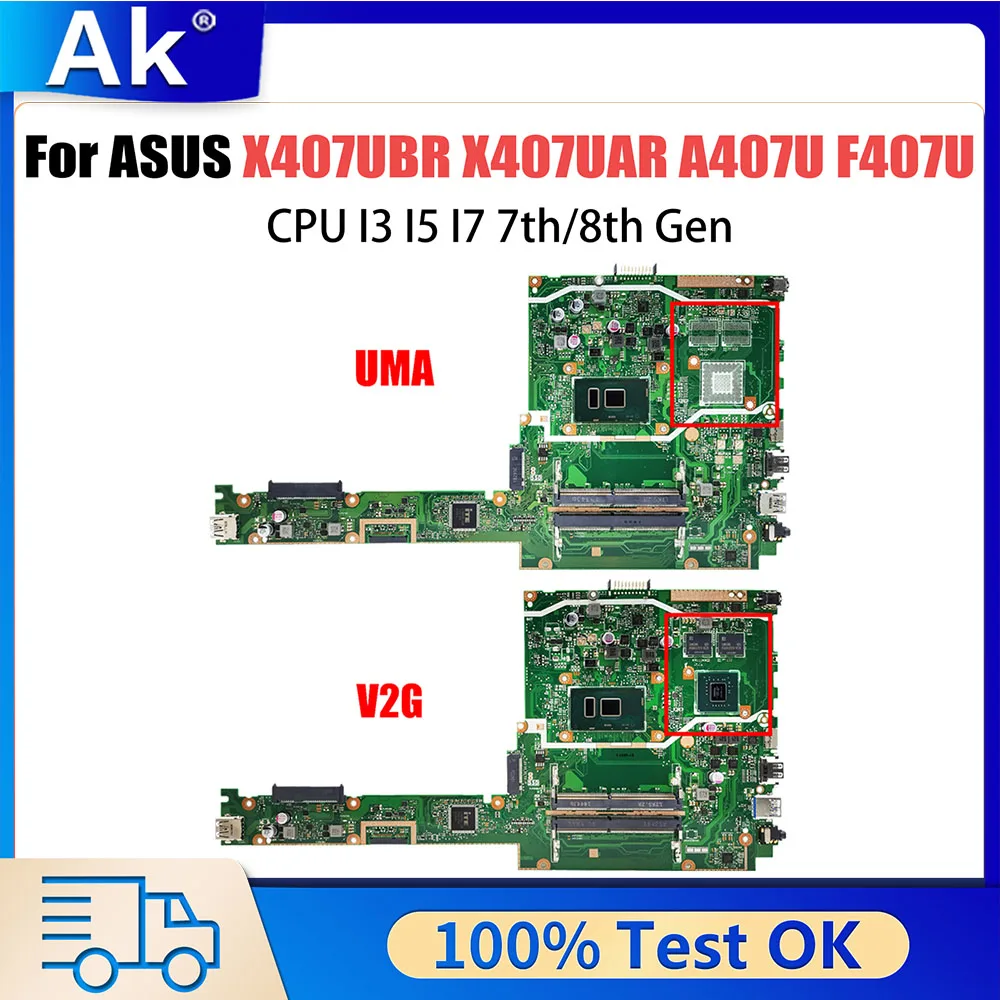 X407UBR Notebook Mainboard For ASUS X407UAR A407U F407U X407UF Laptop Motherboard CPU I3 I5 DDR4 100% TEST OK