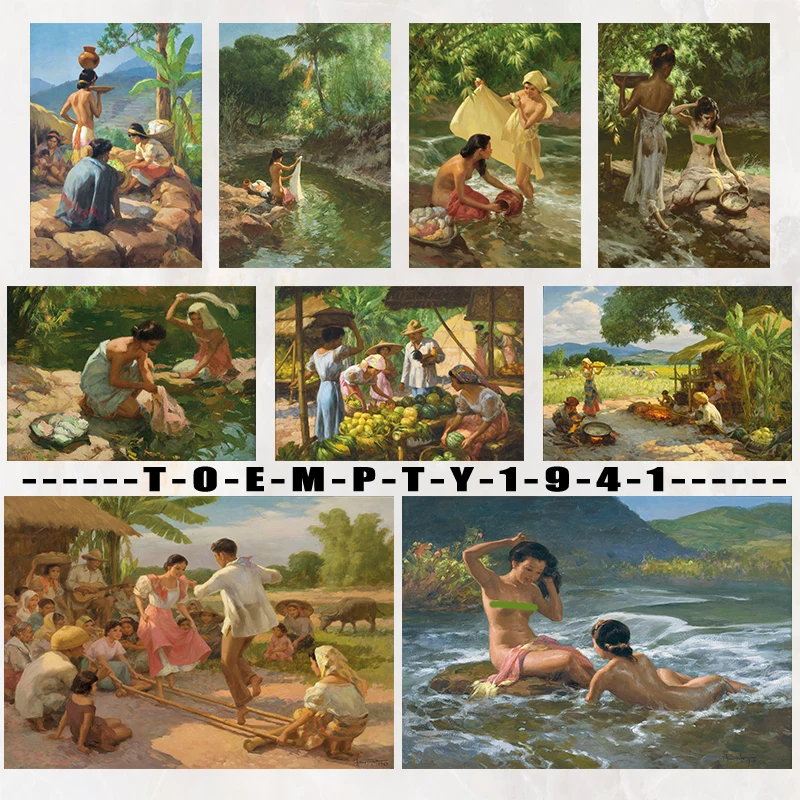 1950s Oil Paintings of Filipino People Daily Life By Fernando Amorsolo Poster Tropical Scenery Wall Art Decor Filipino Art Decor