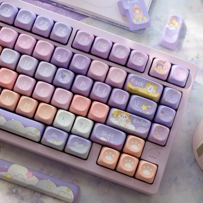 MiFuny Cats Planet Theme Keycaps Cute 146 Key MOA Profile Keycap PBT Keyboard Caps for Mechanical Keyboard Gaming Accessories