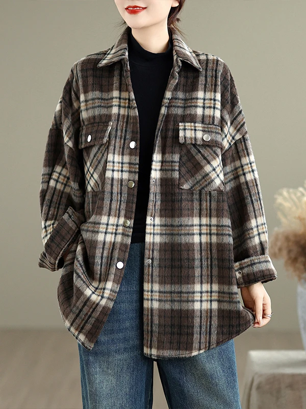 

Loose Casual Plaid irt Single Button Women's plus Size Winter New Arrival Long Sve Comfortable Versatile Faion Sle