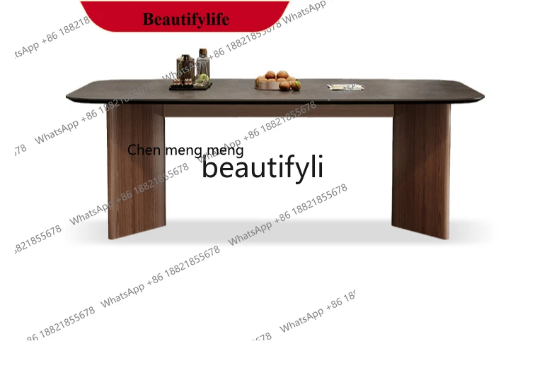 z183 Retro high-end small apartment French style square and round dual-purpose stretched solid wood slate dining table