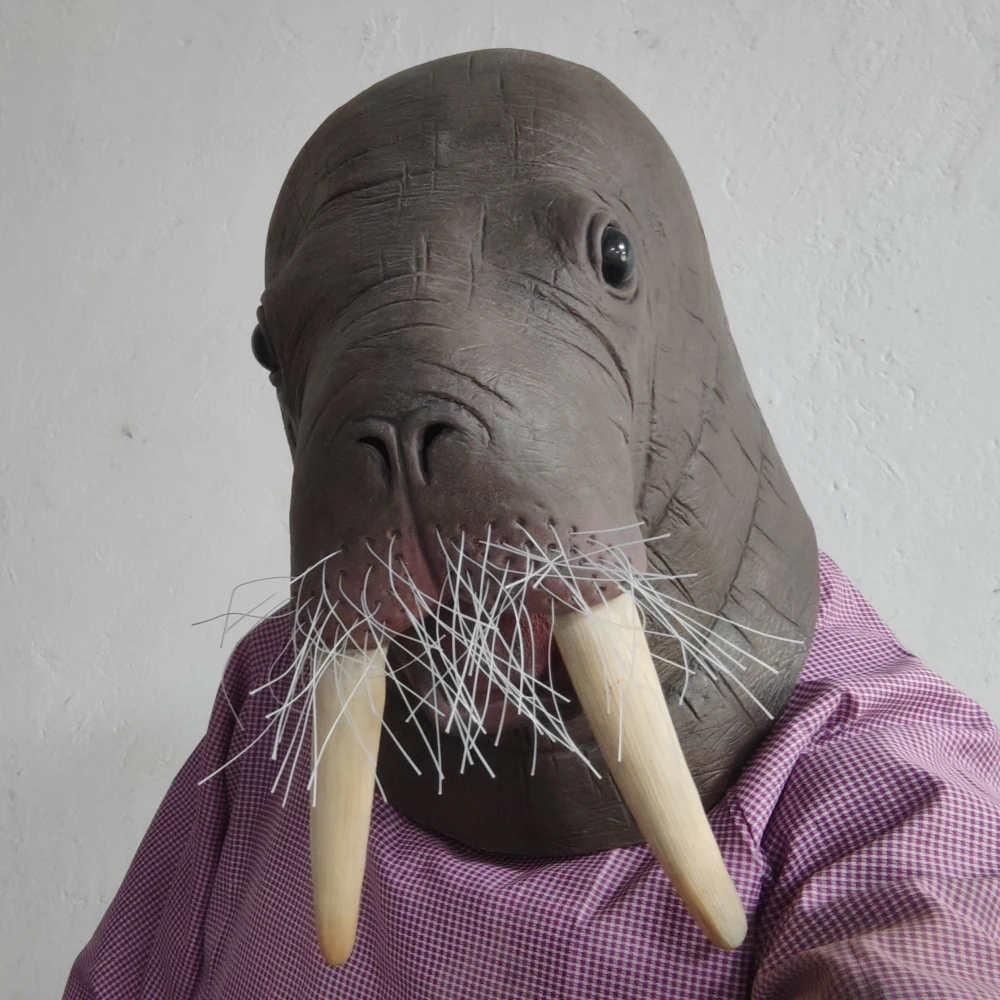 Mask Full Head Realistic Walrus Latex Adult Role Play Sea Creature Head Cover Animal Mask Halloween Cosplay Party Costume Props