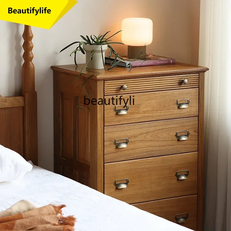 

LL A57 French retro solid wood chest cabinet teak bedroom locker living room entrance storage cabinet antique style