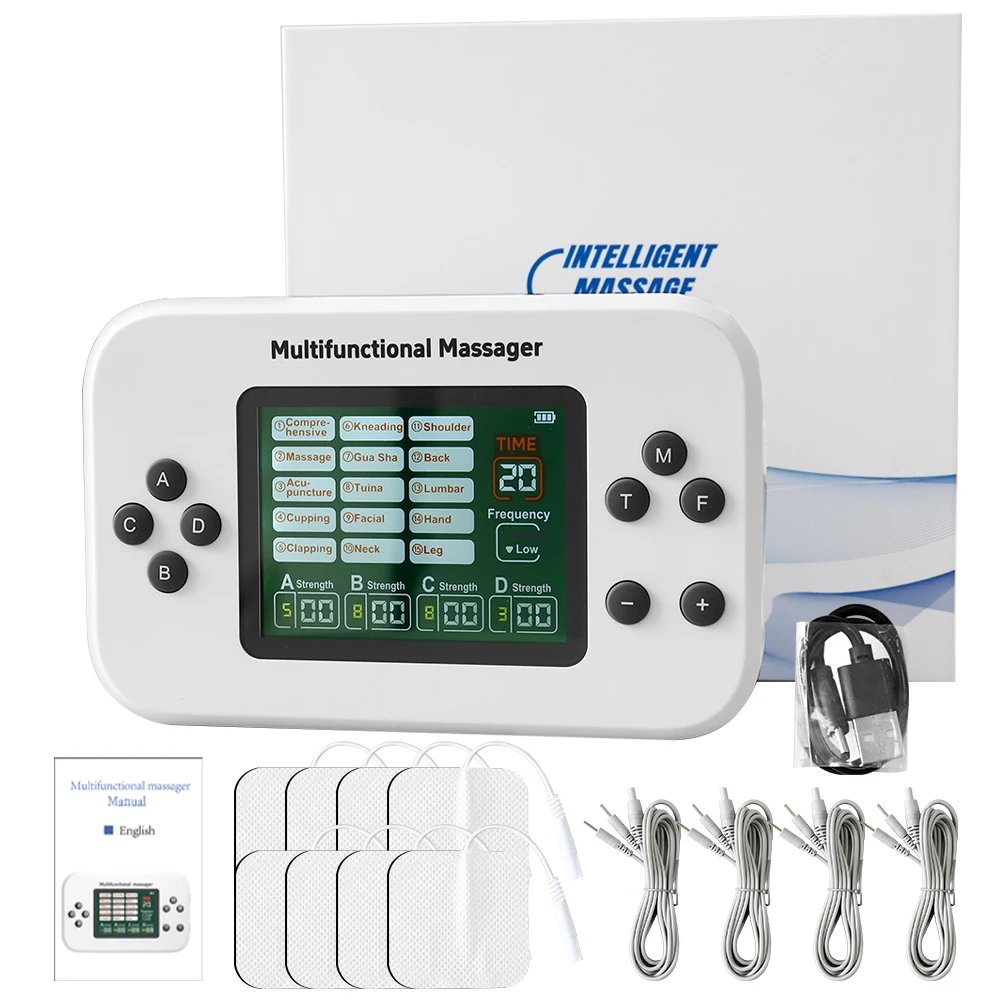 15 Modes Electric 4 Outputs TENS Frequency Body Massager Pulse Digital Relax Acupuncture Massage EMS Muscle Stimulator