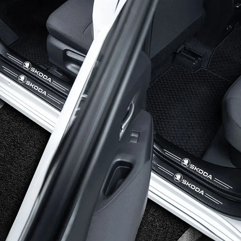 Carbon Fiber Door Sill Protector Leather Vinyl Stickers For Skoda Fabia Superb Yeti Octavia Rapid Kodiaq Mk3 A6 A7 2 3 A5 Kamiq