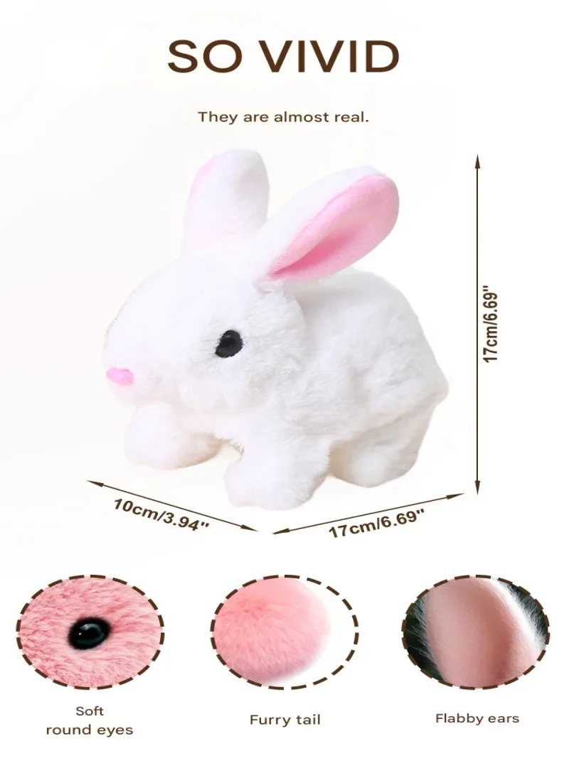 Elektryczny królik pluszowy, symulacja białego królika, interaktywne zabawki, chodzący królik, pluszaki króliczki.