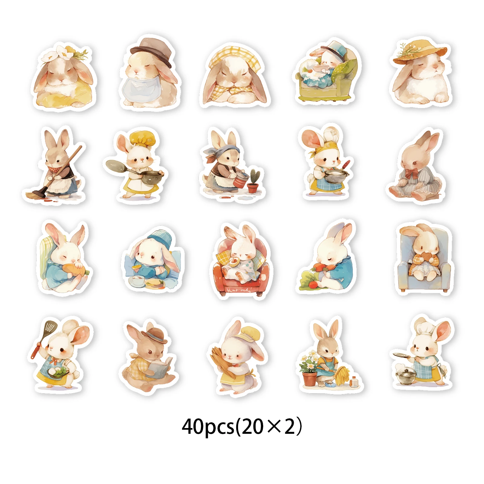 40 ชิ้นน่ารักกระต่ายชาวนารูปแบบสติกเกอร์สําหรับโน๊ตบุ๊ค, ขวดน้ํา, กระเป๋าเดินทางและโทรศัพท์มือถือ, ซอง, สติกเกอร์ของเล่น