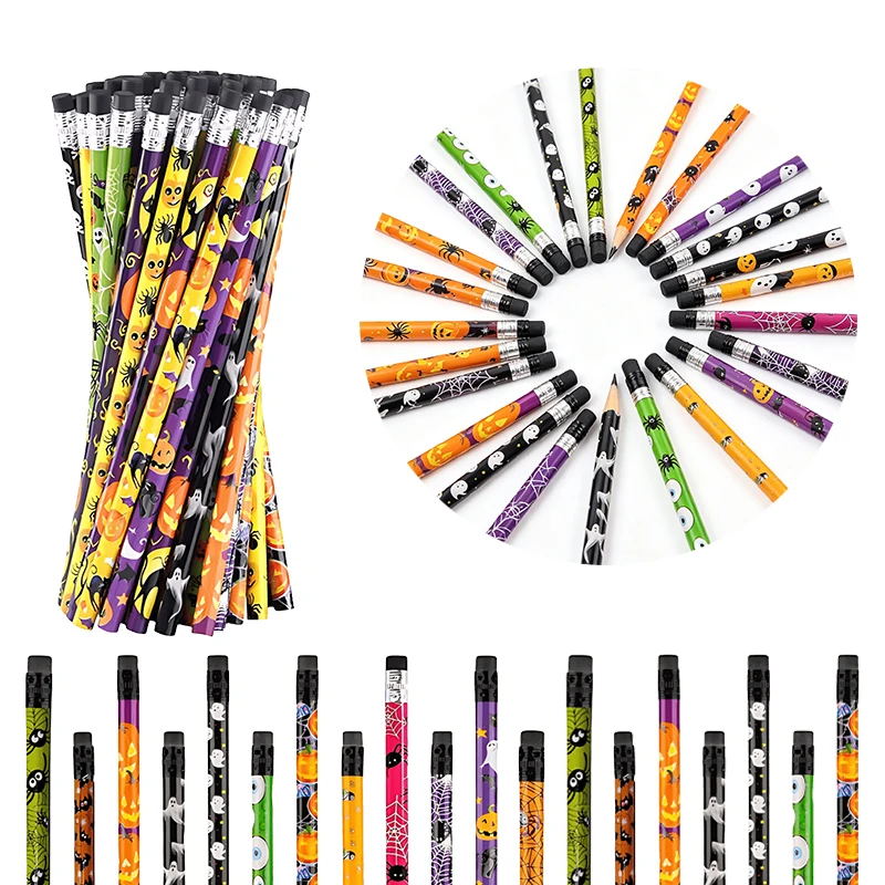 Lot de 12 à 36 crayons d'Halloween à motifs effrayants, couleurs aléatoires (Citrouille, Fantôme, Chauve-souris, Araignée), outils d'écriture, cadeau de fêtes, papeterie ZYF