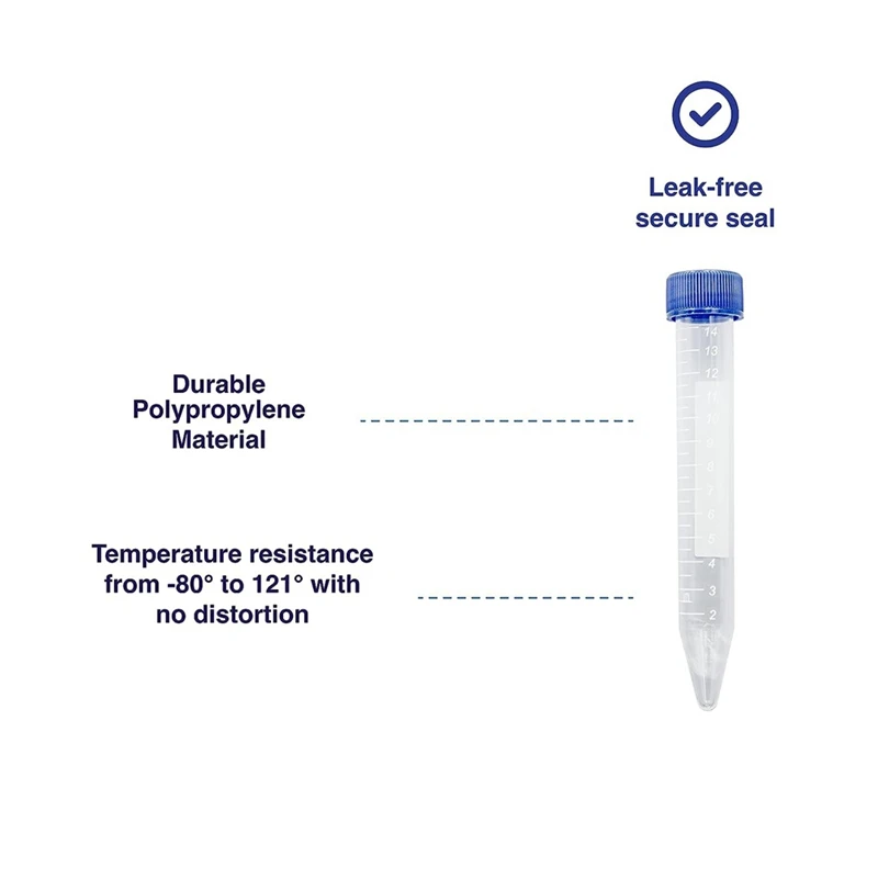 Tabung sentrifugal kerucut ilmiah 15ML, [50 PAK] tabung uji plastik dengan tutup sekrup, 15ML tabung uji steril dengan tutup tahan lama